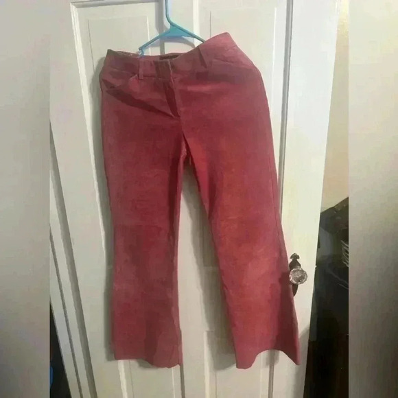 Moda International Pink Suede Leather Flare Pants SZ 0 - Picture 1 of 7